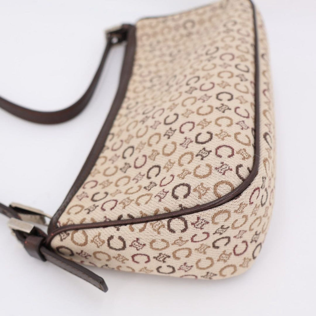 Celine C Macadam Handbag Canvas Leather Beige