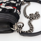 Chanel Chane Tweed Lambskin Boy Braided Logo Mark Chain Shoulder Bag Black