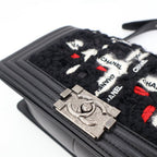 Chanel Chane Tweed Lambskin Boy Braided Logo Mark Chain Shoulder Bag Black