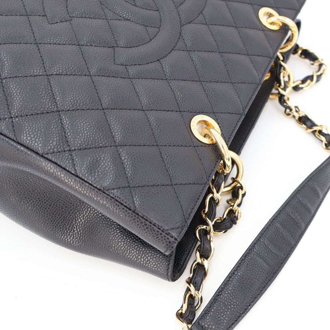 Chanel Quilted Grand Shopping Tote Bag GST Leather Black