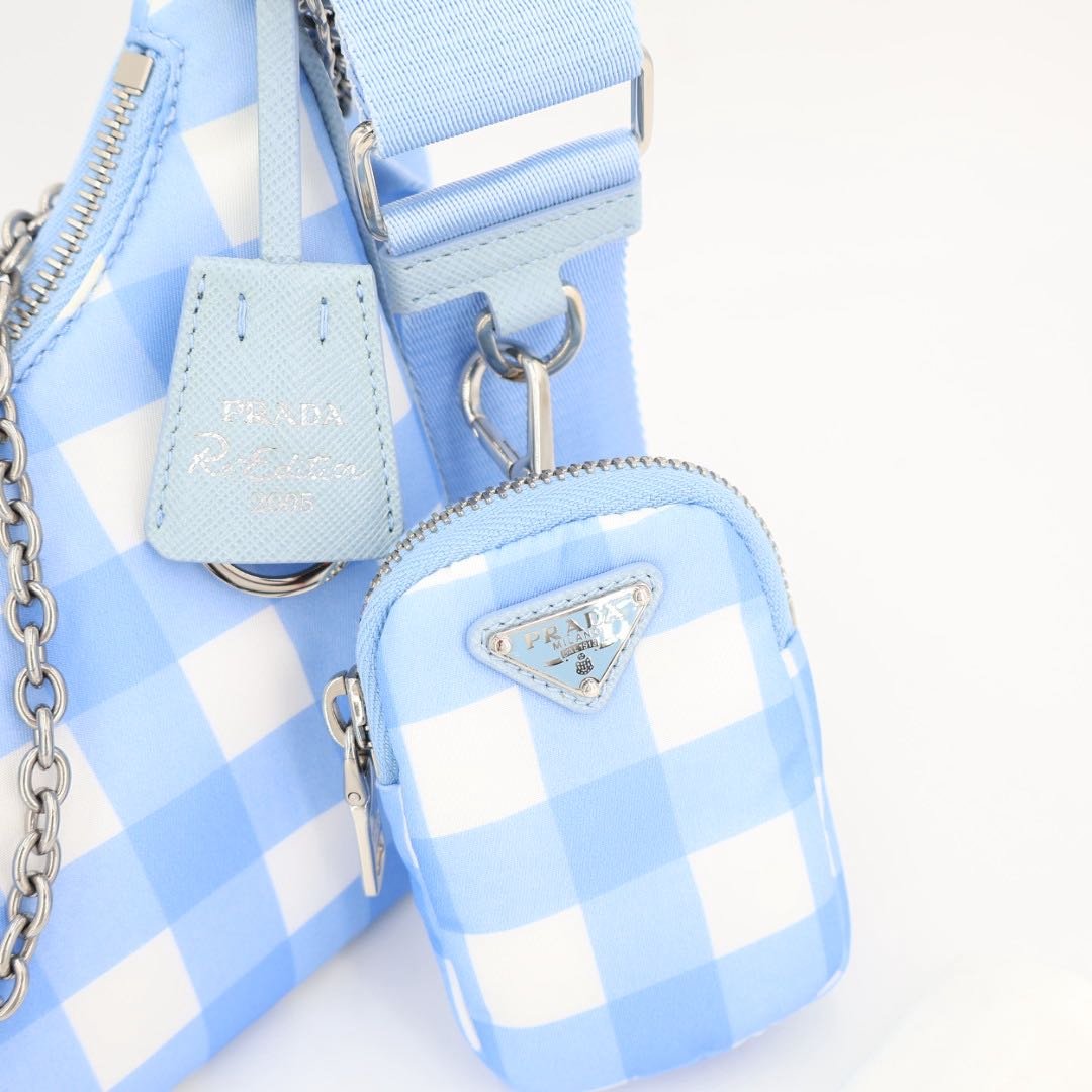 Prada Plaid Hobo Blue