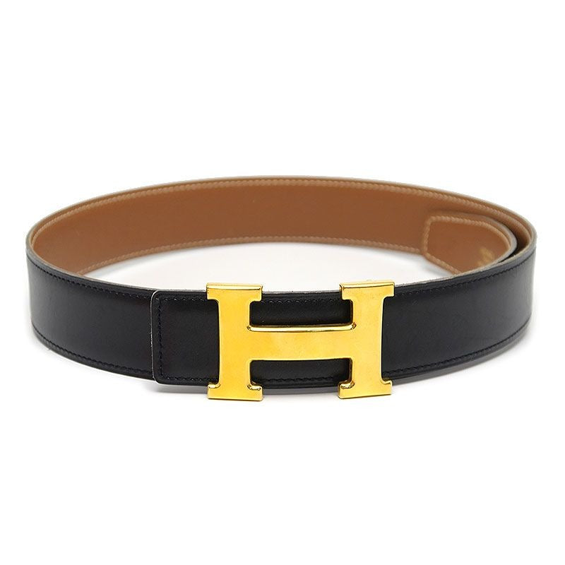 Hermes H Belt 70 Black And Gold B 1988