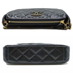 Chanel Chain Clutch 2-Way Bag Hand Shoulder Leather Black — view 4