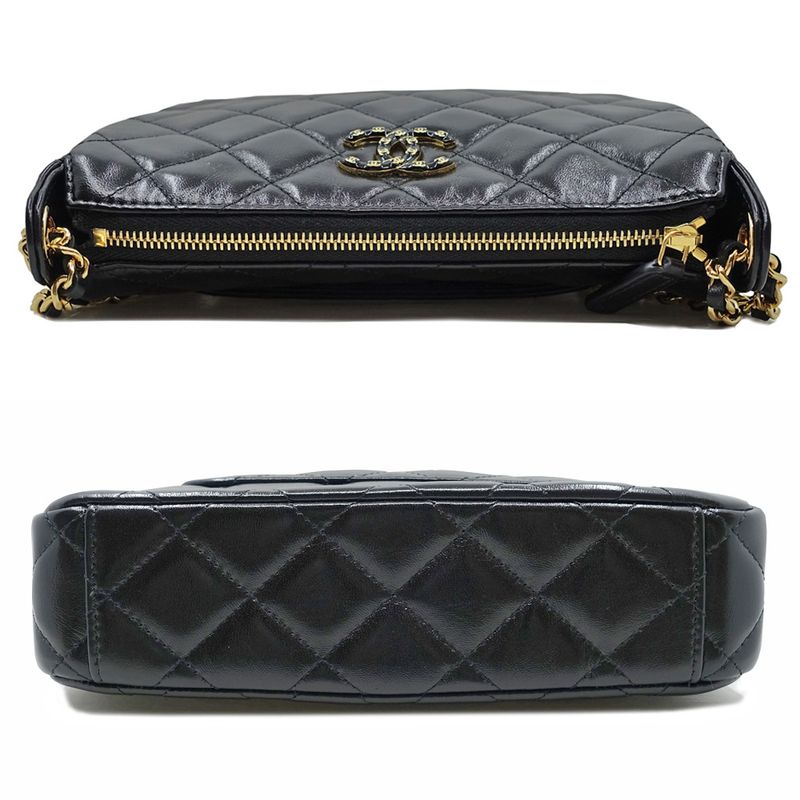 Chanel Chain Clutch 2-Way Bag Hand Shoulder Leather Black — view 4