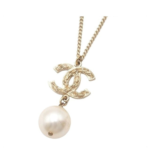 Chanel Necklace CC Logo Gold Metal Costume Pearl