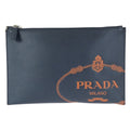 Prada Saffiano Navy Orange Silver Leather Clutch Navyorange