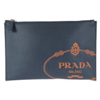 Prada Saffiano Navy Orange Silver Leather Clutch Navyorange