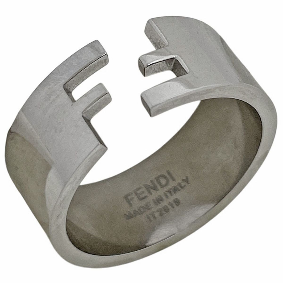 Fendi Ffring Zucca Logo Ring Metal Silver
