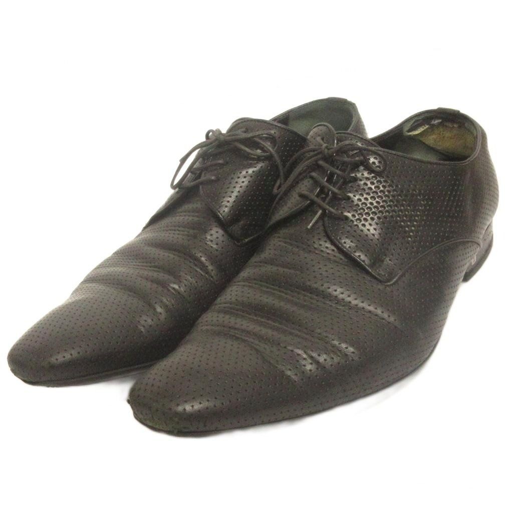 Louis Vuitton Business Shoes Lace Up Perforated Leather Black 8.5