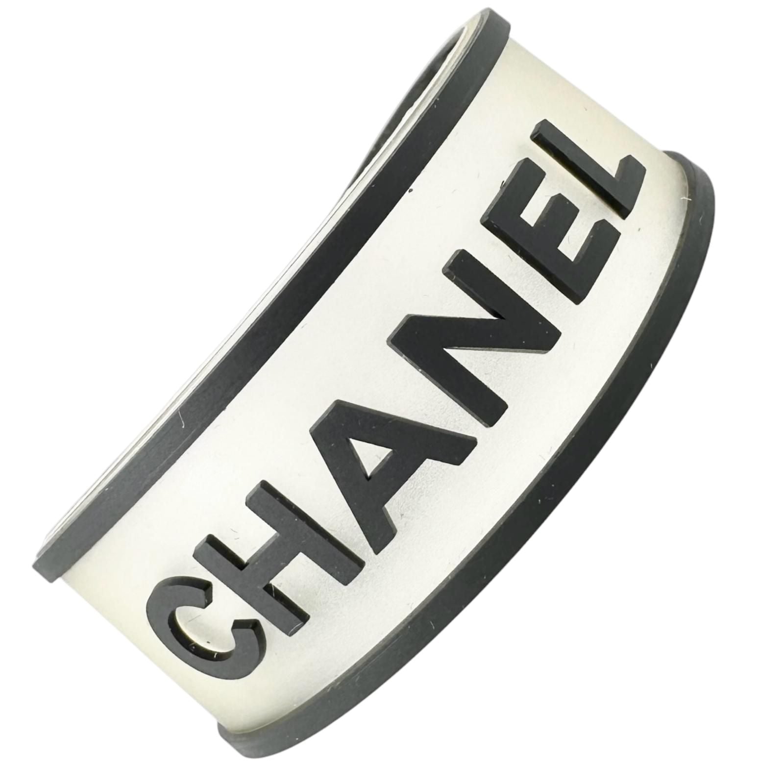 Chanel Logo Rubber Black White Bracelet Silver
