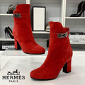 Hermes Jews Kelly Hardware Suede Short Boots Red