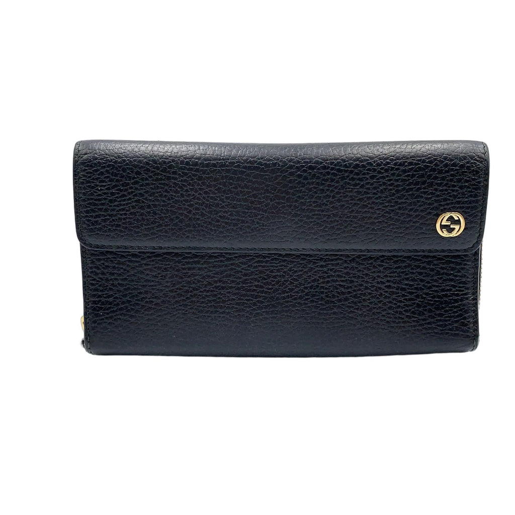 Gucci Interlocking Trifold Leather Black Wallet Gold