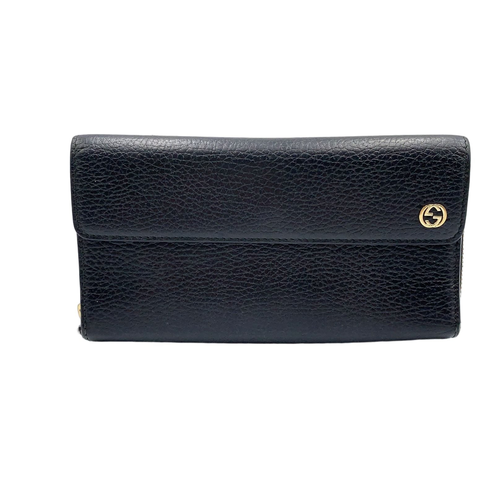 Gucci Interlocking Trifold Leather Black Wallet Gold