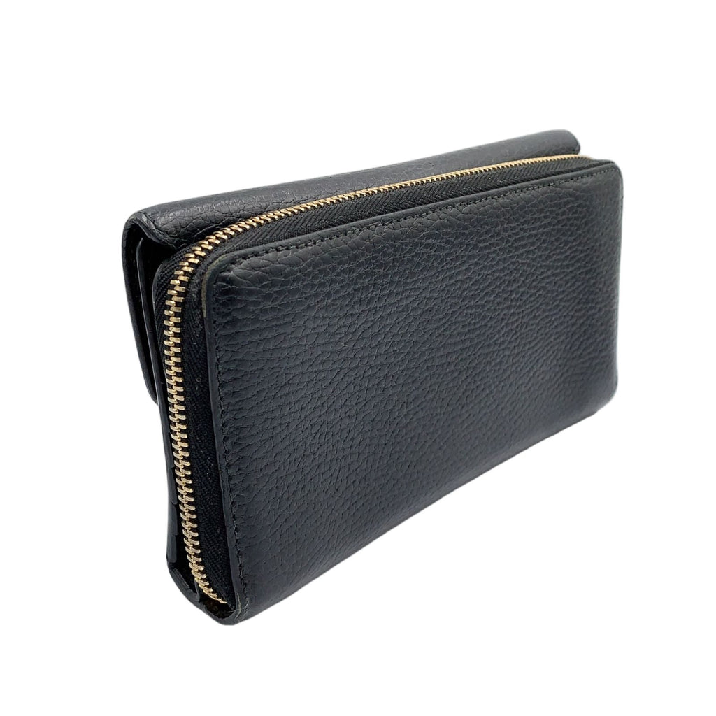 Gucci Interlocking Trifold Leather Black Wallet Gold — view 2