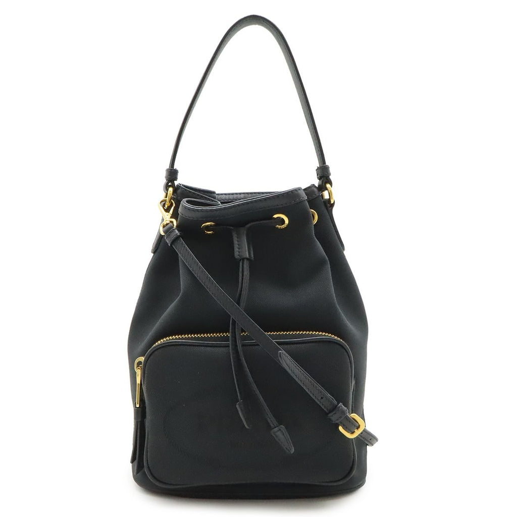 Prada Logo Jacquard Bucket Bag Drawstring 2-Way Canvas