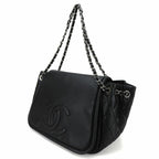 Chanel Shoulder Bag Chain Caviar Leather Black Silver Hardware