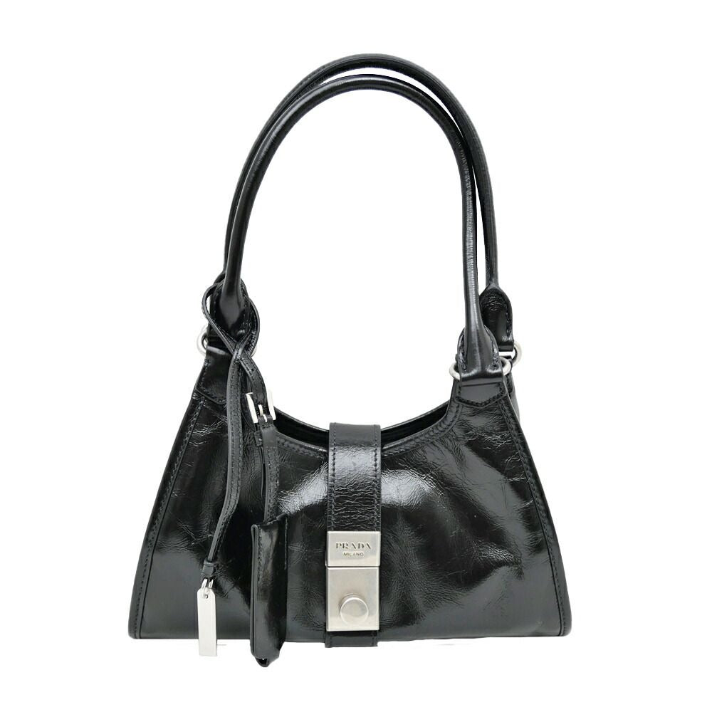 Prada Small Leather Tote Black Hand Silver