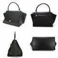 Celine Handbag Trapeze Leather Wool Black Gray
