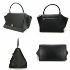 Celine Handbag Trapeze Leather Wool Black Gray