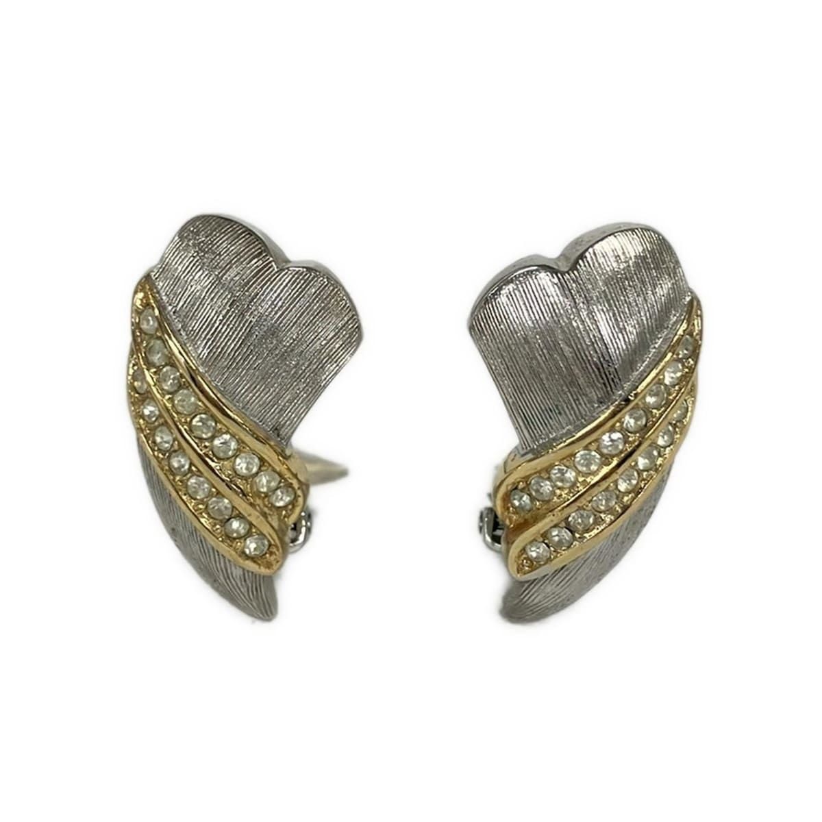 Dior Earrings Silver Gold Clear Rhinestone