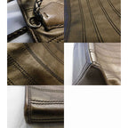 Celine Leather Tote Bronze Color Striped Stitch Logo Plate Shoulder Bag — view 6