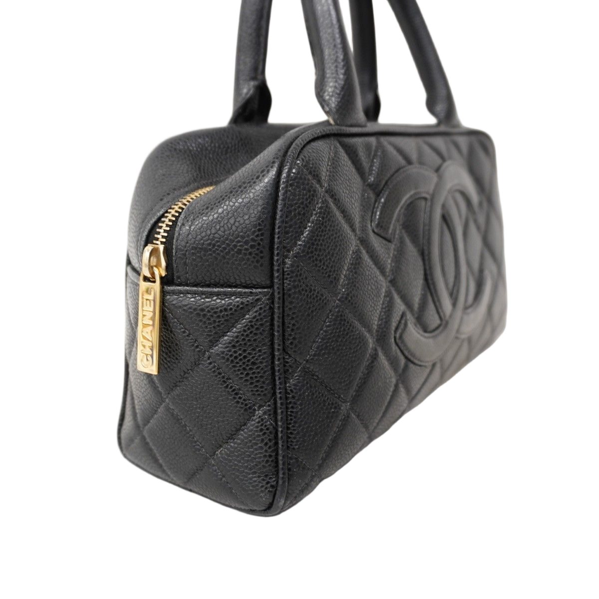 Chanel Handbag Quilted Caviar Leather Black Gold — view 2