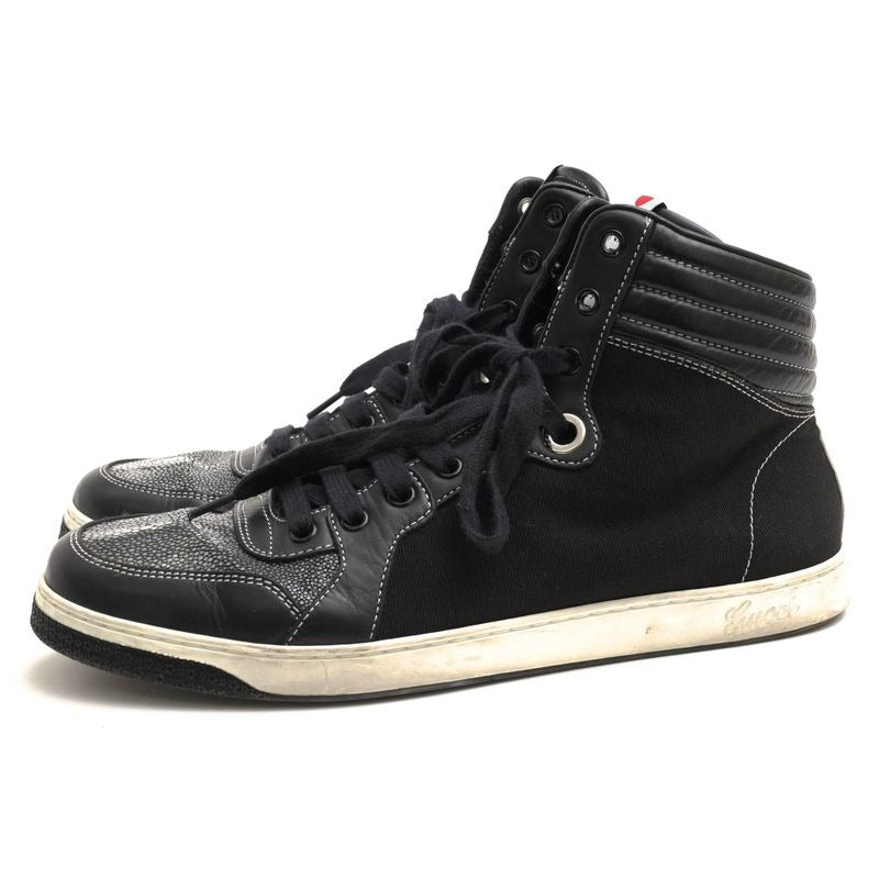 Gucci Shoes Sneakers High Cut Men Cotton Canvas Leather Black