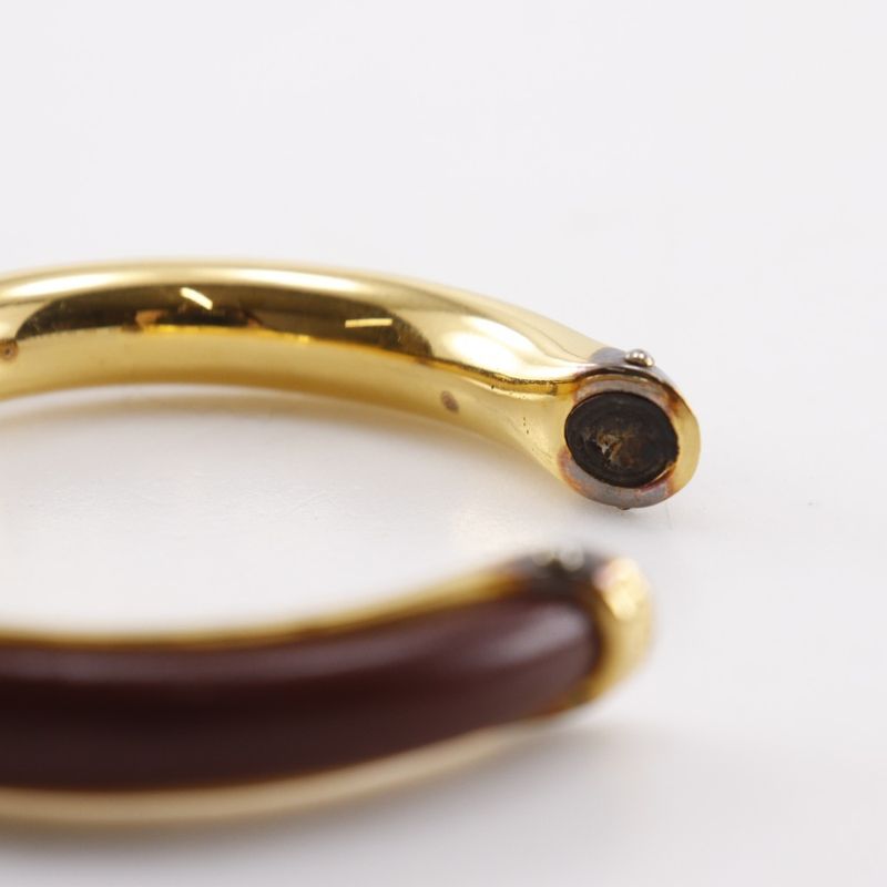 Hermes Vintage Gold Plated and Leather Brown 36.3 g Bangle — view 8