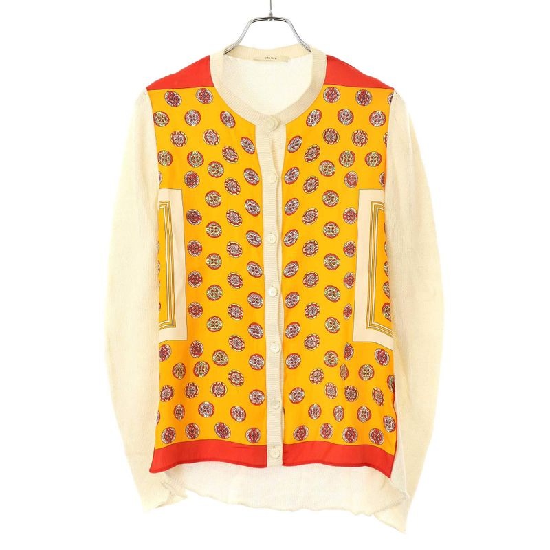 Celine Silk Scarf Knit Cardigan 25 Orange and Ivory XS