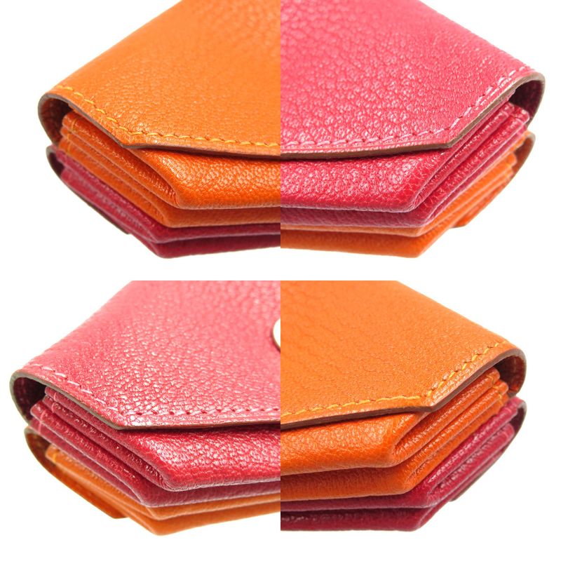 Hermes Le Caran Uit LE48 g Engraved Chevre Silver Hardware Red Orange Coin Case — view 8