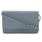 Prada Saffiano Shoulder Wallet Bag 2-Way Clutch Leather Light Blue
