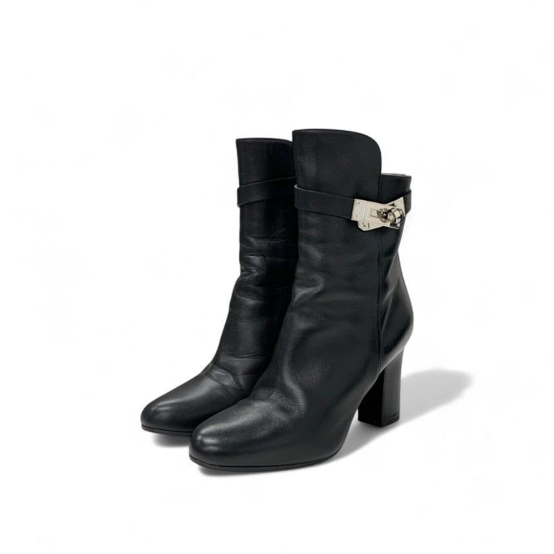 Hermes Boots Short Shoes Leather Black Silver Kelly Hardware
