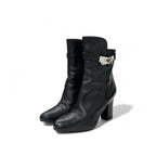Hermes Boots Short Shoes Leather Black Silver Kelly Hardware
