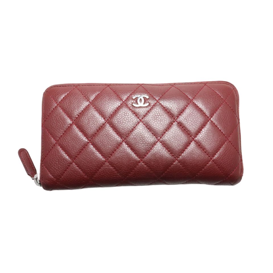 Chanel Quilted Caviar Leather with Silver Zip Around Wallet