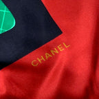 Chanel CC Logo Quilted Vintage Bag Pattern Large Scarf Silk 100% Red Black — view 7