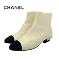 Chanel Boots Short Shoes Leather Fabric Ivory Black Coco Mark Pearl