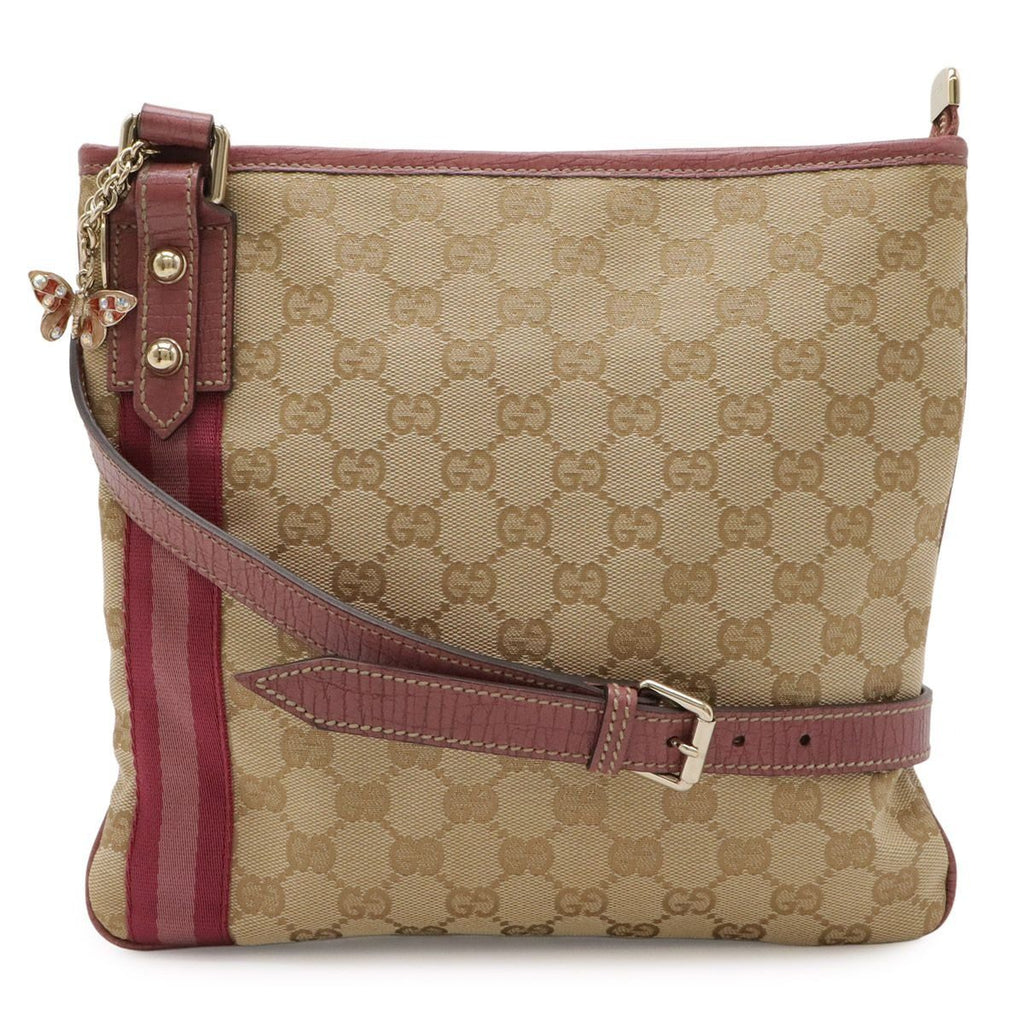 Gucci GG Canvas Sherry Line Shoulder Bag Crossbody Butterfly Charm Leather
