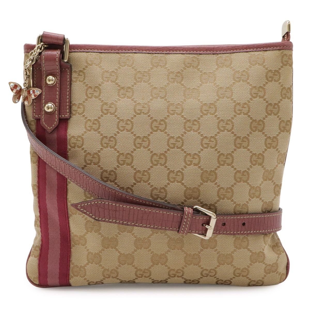 Gucci GG Canvas Sherry Line Shoulder Bag Crossbody Butterfly Charm Leather