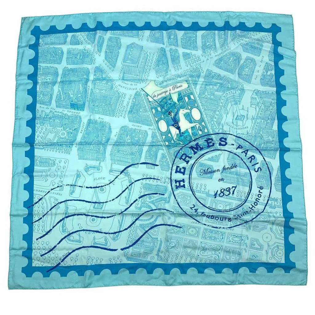 Hermes Carre 90 Silk Scarf de Passage a Paris Blue Box — view 2