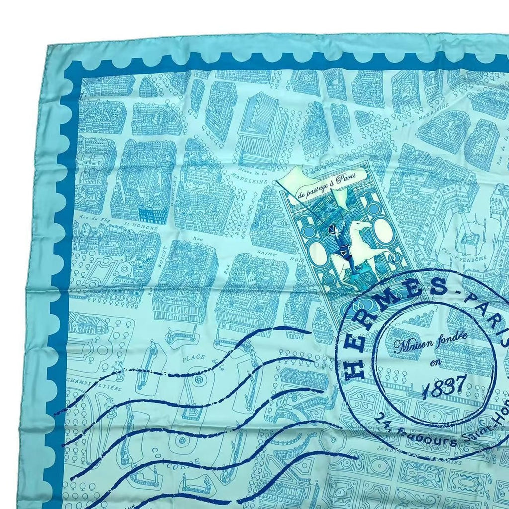 Hermes Carre 90 Silk Scarf de Passage a Paris Blue Box — view 3