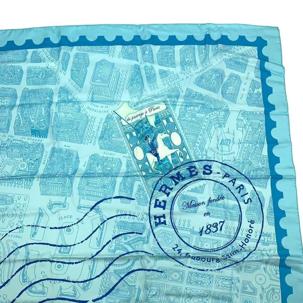 Hermes Carre 90 Silk Scarf de Passage a Paris Blue Box — view 4