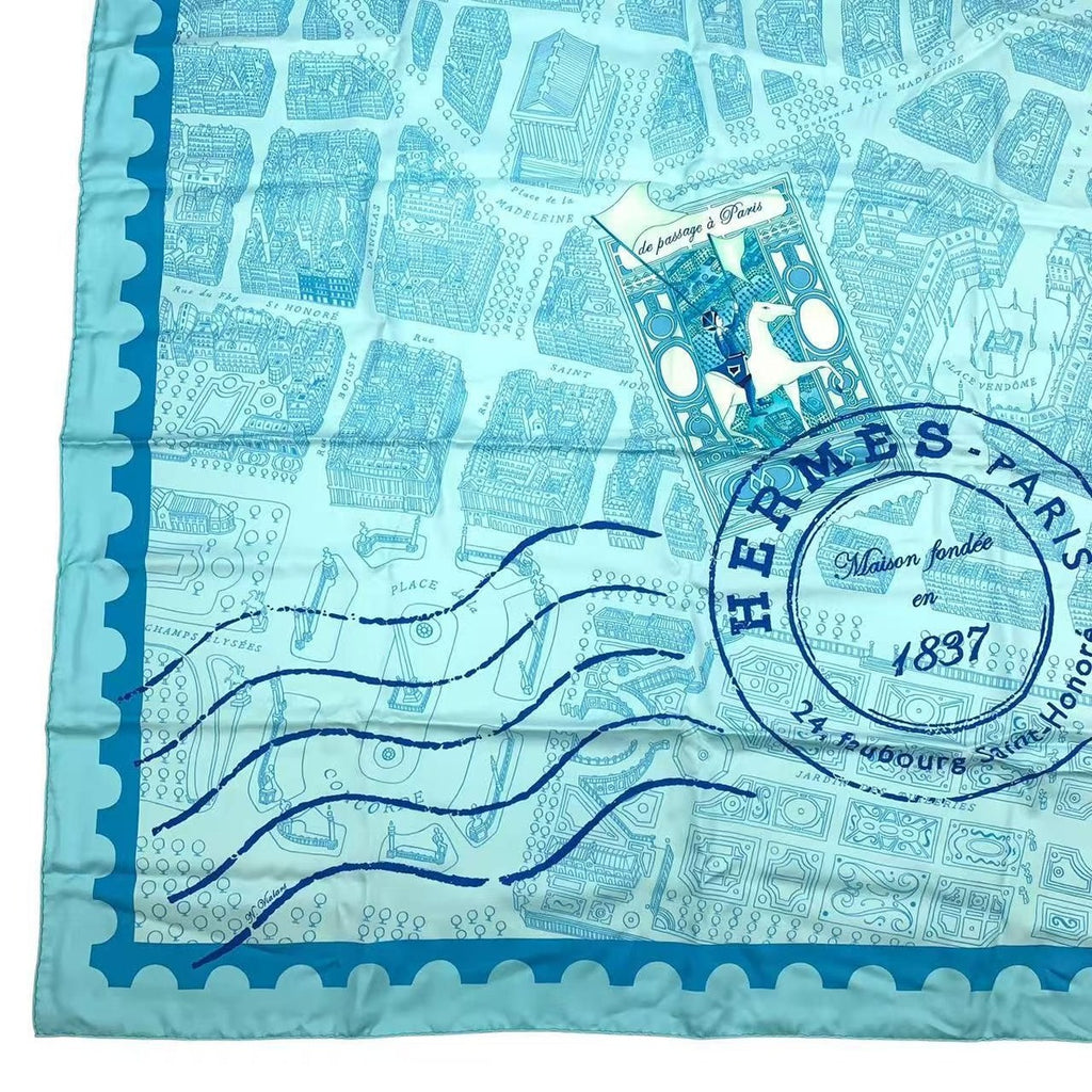 Hermes Carre 90 Silk Scarf de Passage a Paris Blue Box — view 5