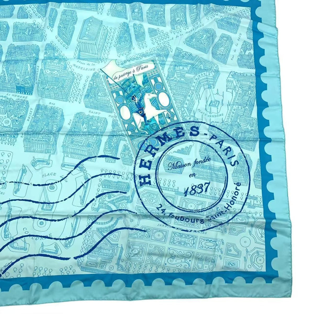 Hermes Carre 90 Silk Scarf de Passage a Paris Blue Box — view 6