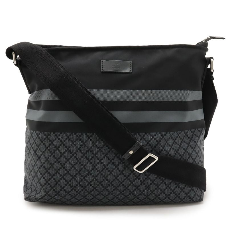 Gucci Diamante Shoulder Bag Crossbody Nylon Leather Black Gray Silver Hardware