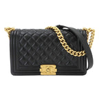Chanel Boy Chain Shoulder Bag Lambskin Black Gold