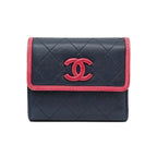 Chanel Trifold Wallet Quilted Bicolor Navy Pink Lambskin
