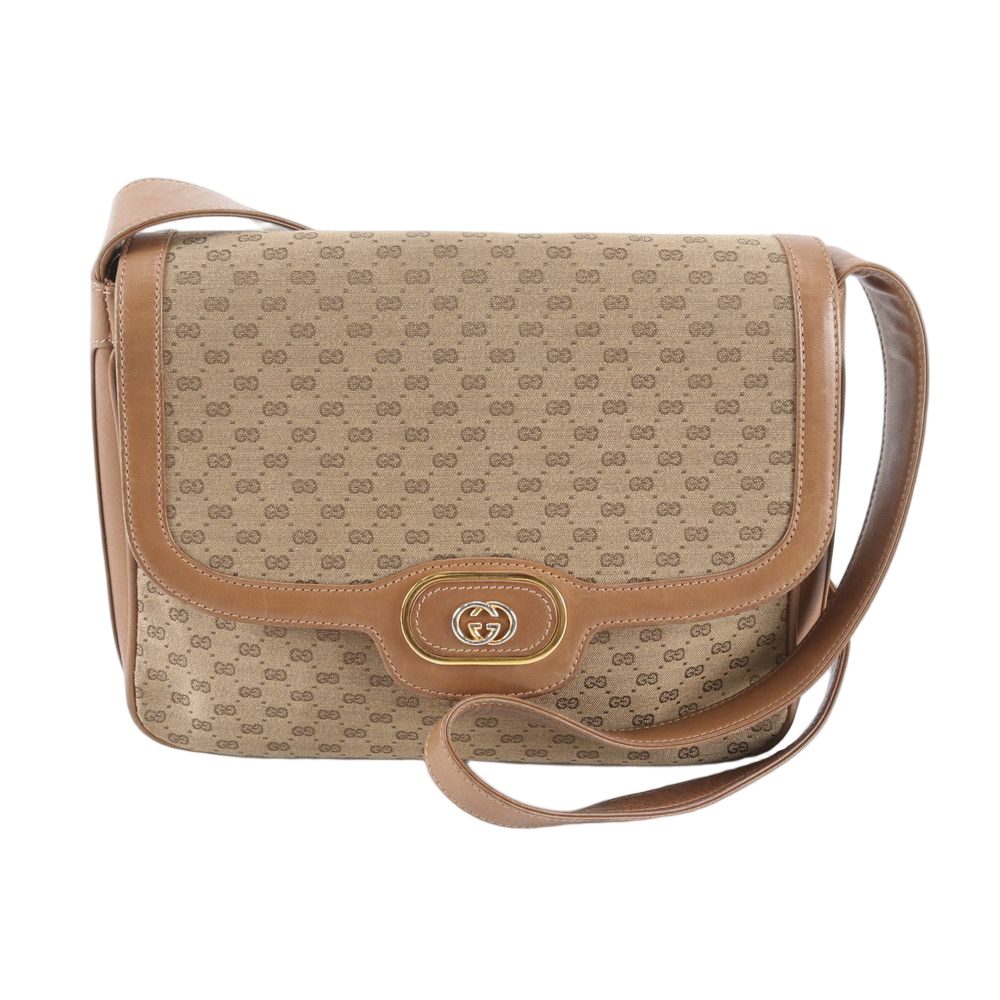 Gucci Micro GG Leather Canvas Shoulder Bag Crossbody