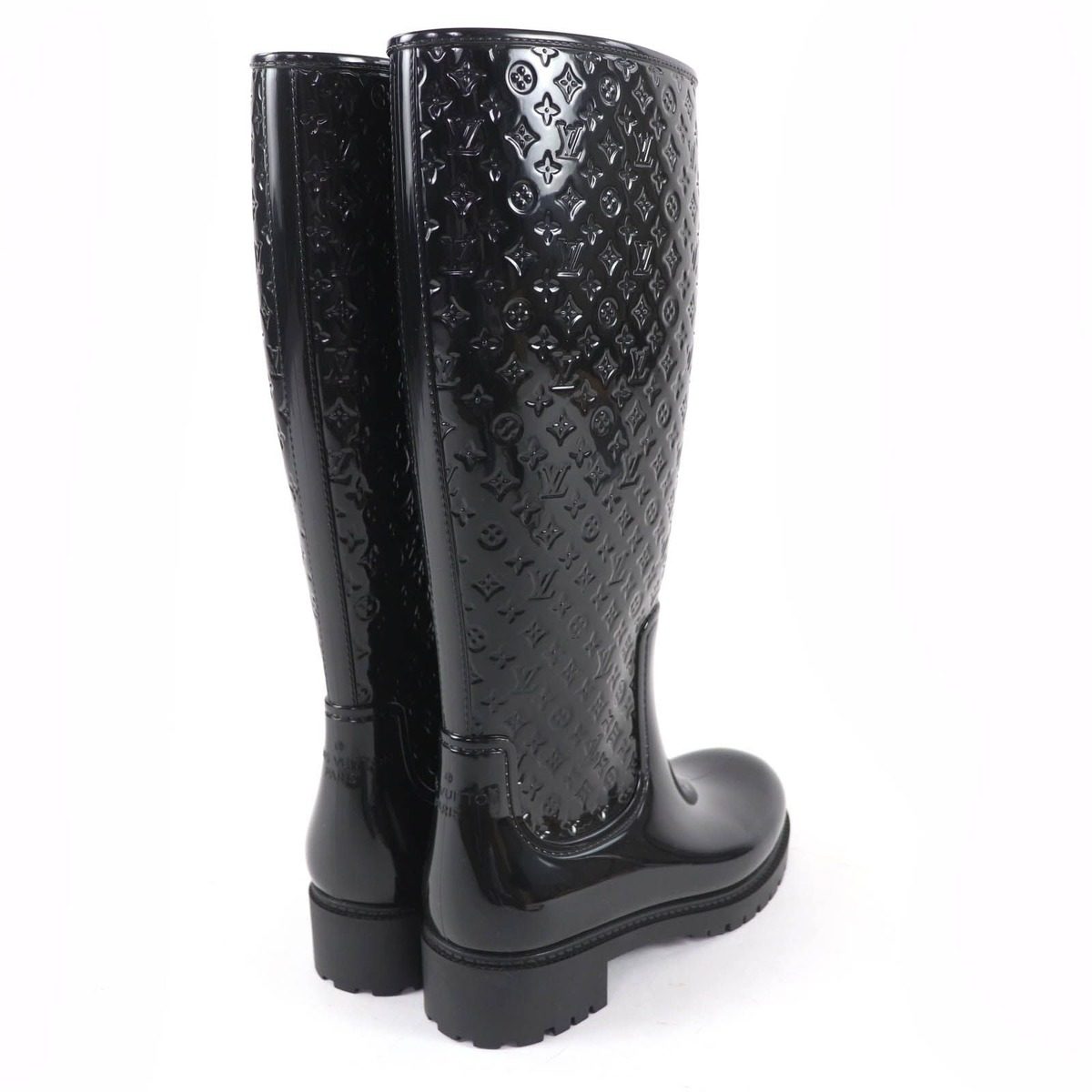 Louis Vuitton Splash Line Monogram Rubber Rain Boots Long Black — view 2