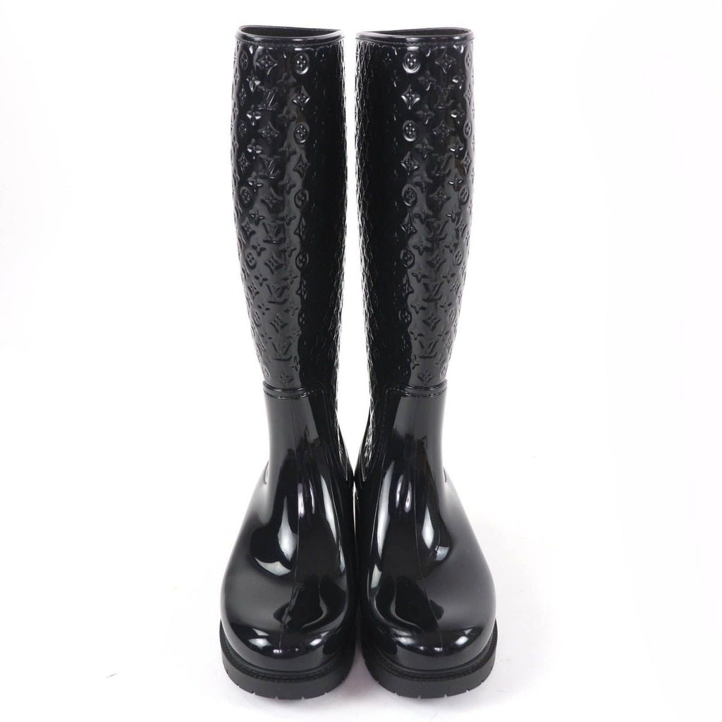 Louis Vuitton Splash Line Monogram Rubber Rain Boots Long Black — view 3