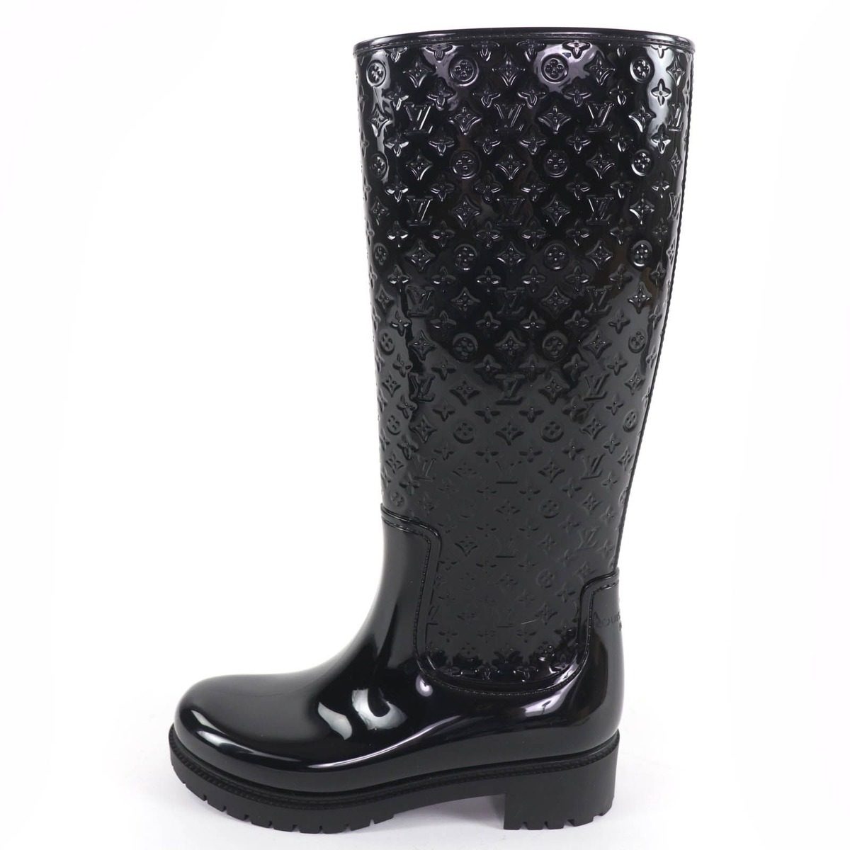 Louis Vuitton Splash Line Monogram Rubber Rain Boots Long Black — view 4